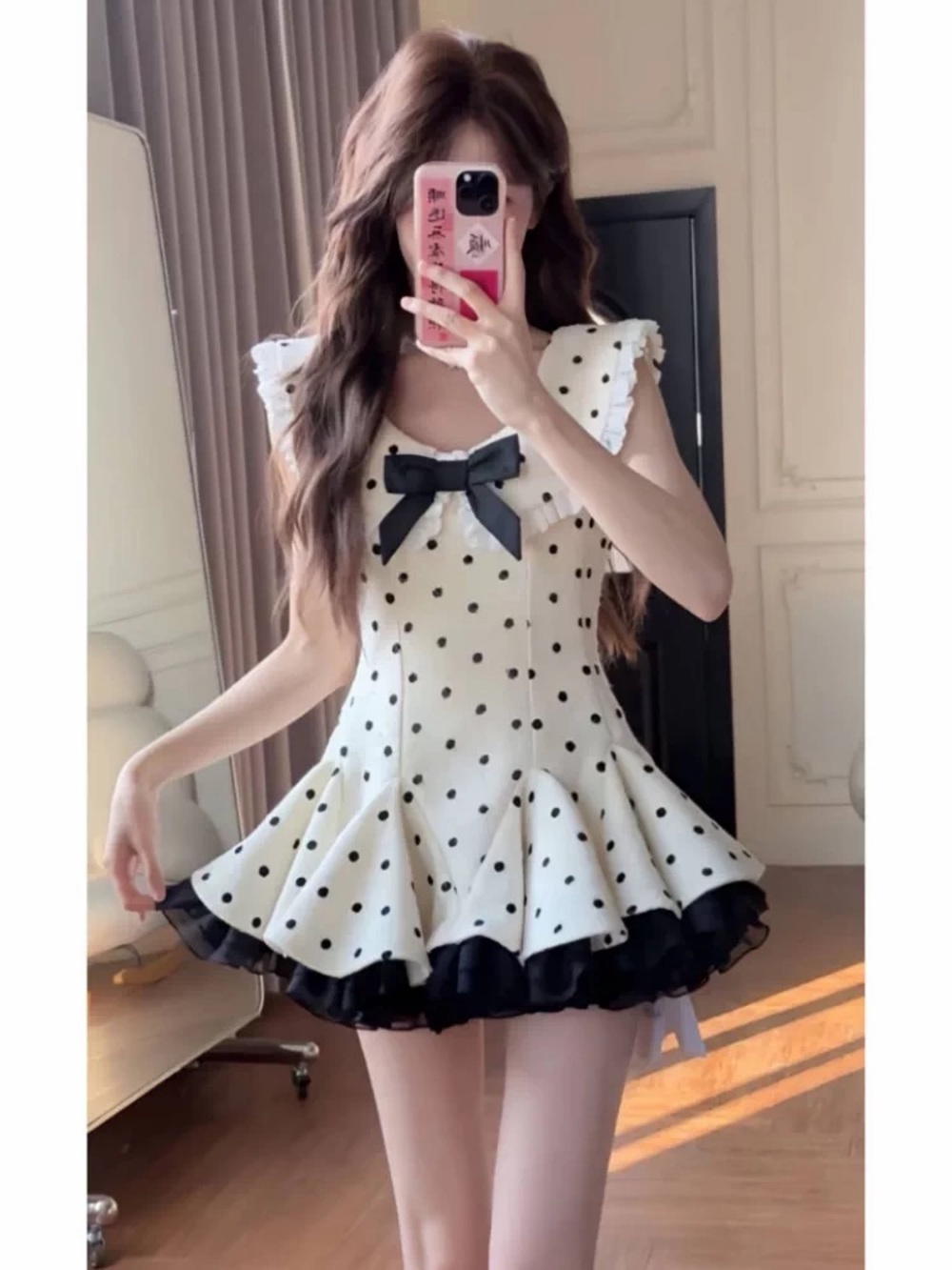 White Polka Dot Bow Fit & Flare Mini Dress